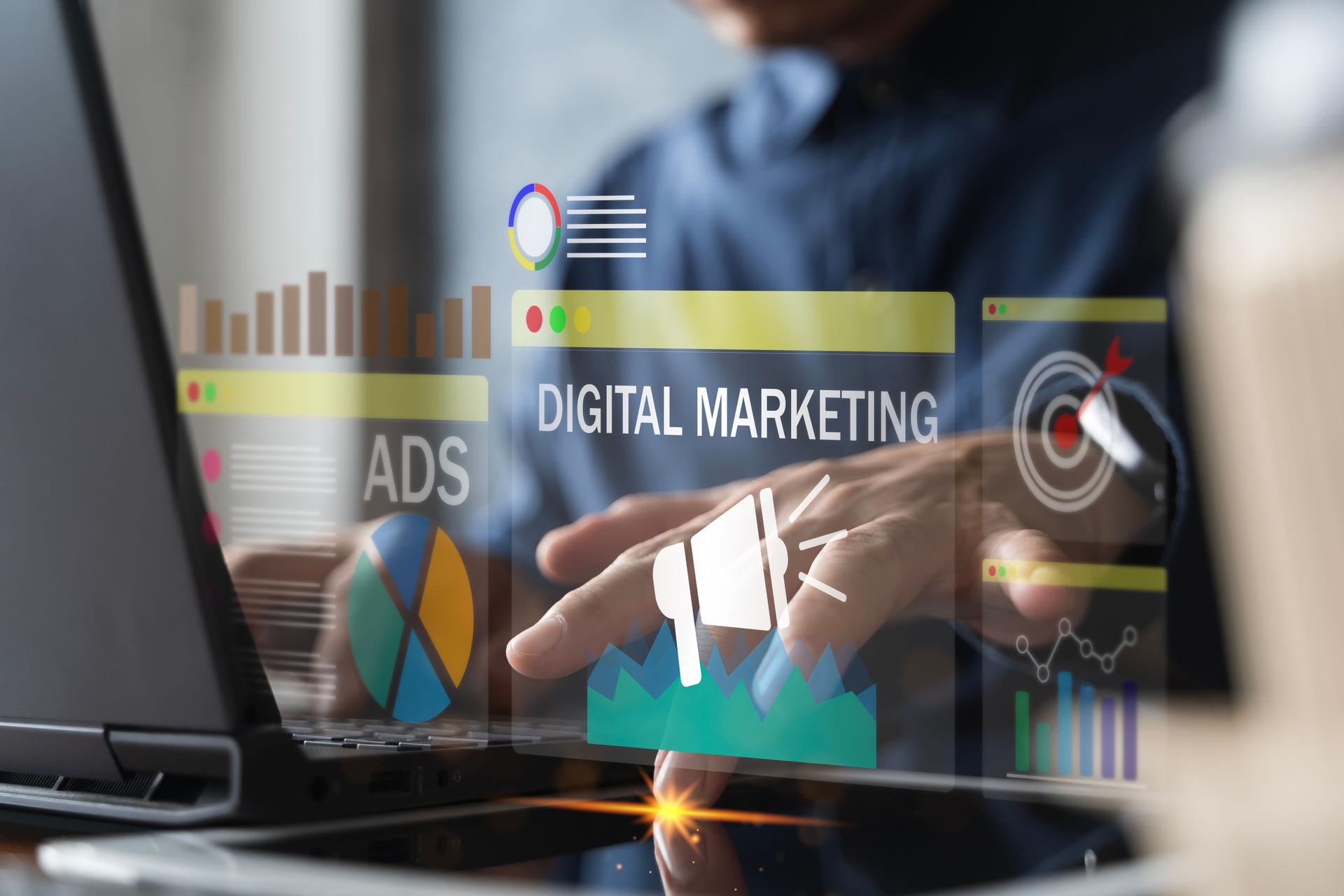 Digital Marketing Strategy with Online Advertising, Analytics and Target Audience on Virtual Interface
